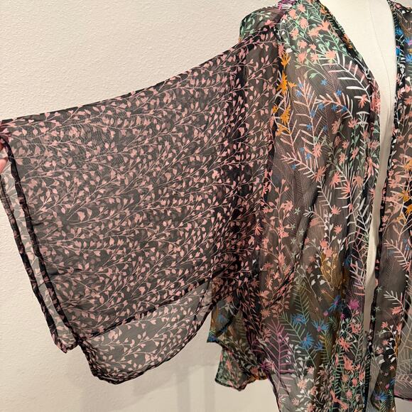 BCBGGeneration NEW Sheer Floral Kimono Duster One Size Boho Festival Flowy Beach - Picture 4 of 5